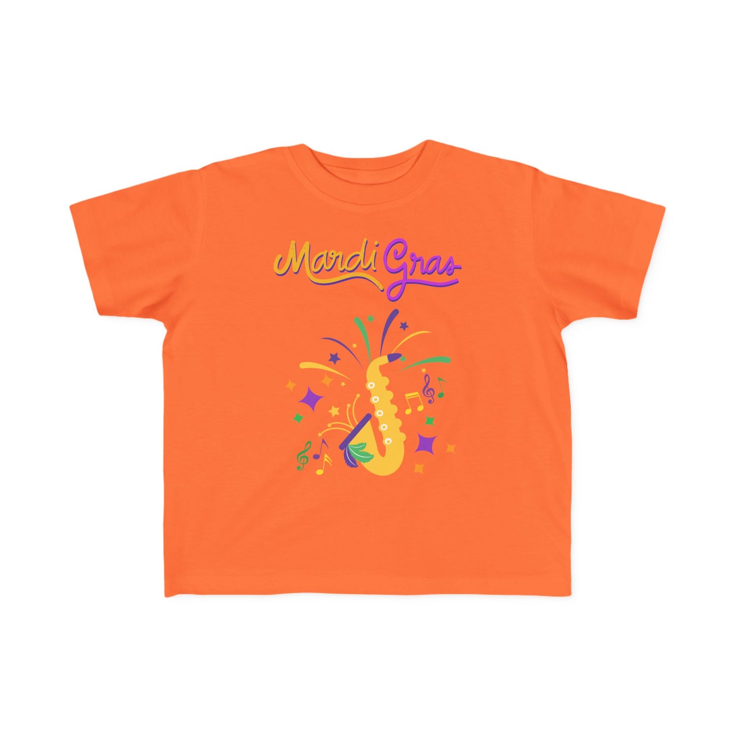 "Mardi Gras Saxophone" Toddler T-Shirt .  This Colorful Saxophone & Confetti Design Helps The Little One Get In The Carnival Mood!.