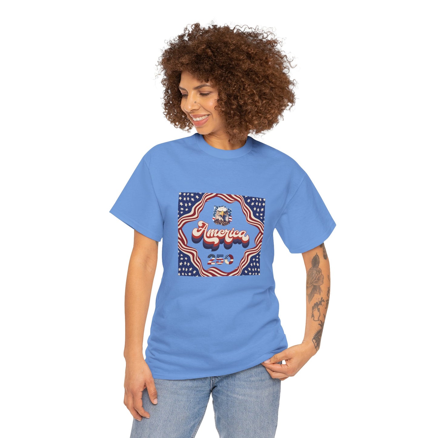 Unisex Heavy Cotton T-Shirt — Retro "America 250" Patriotic Eagle Graphic: 4th of July Celebration Tee