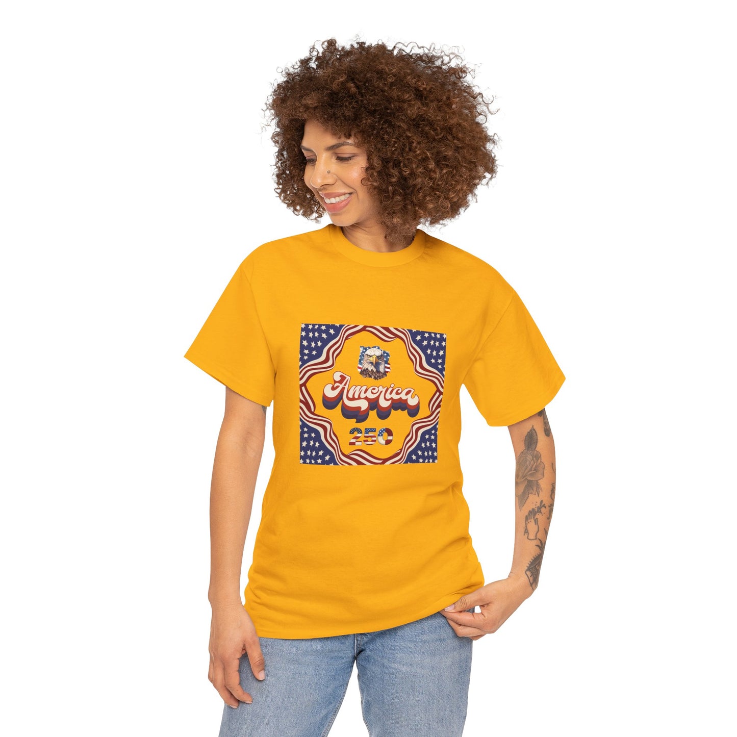 Unisex Heavy Cotton T-Shirt — Retro "America 250" Patriotic Eagle Graphic: 4th of July Celebration Tee