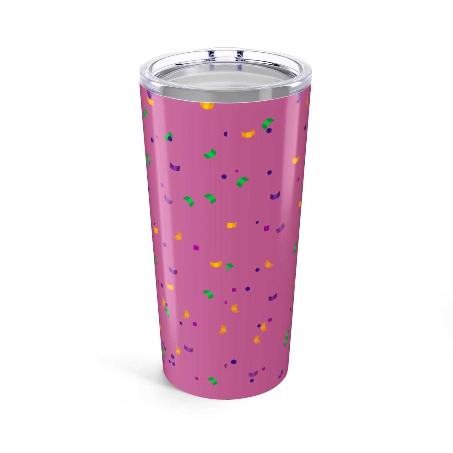 Happy Mardi Gras 20oz Tumbler – Purple Mask & Confetti Travel Cup-Pink