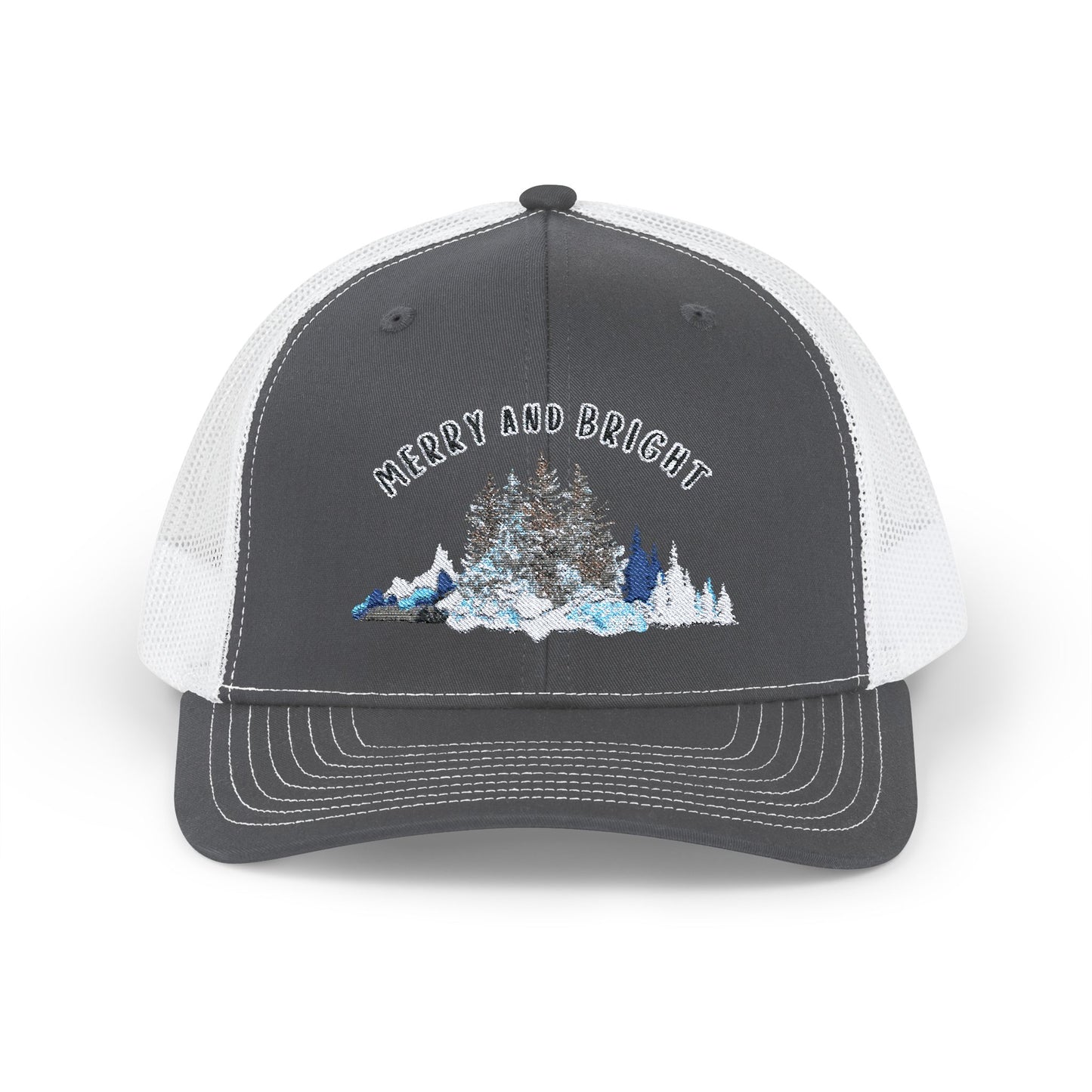"Merry and Bright" Embroidered Snapback Trucker Cap