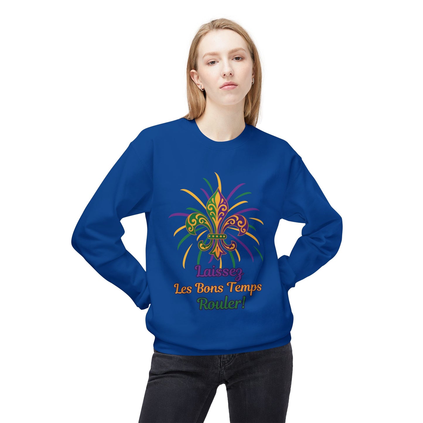 Mardi Gras Fleur-de-Lis Crewneck Sweatshirt — "Laissez Les Bons Temps Rouler!"