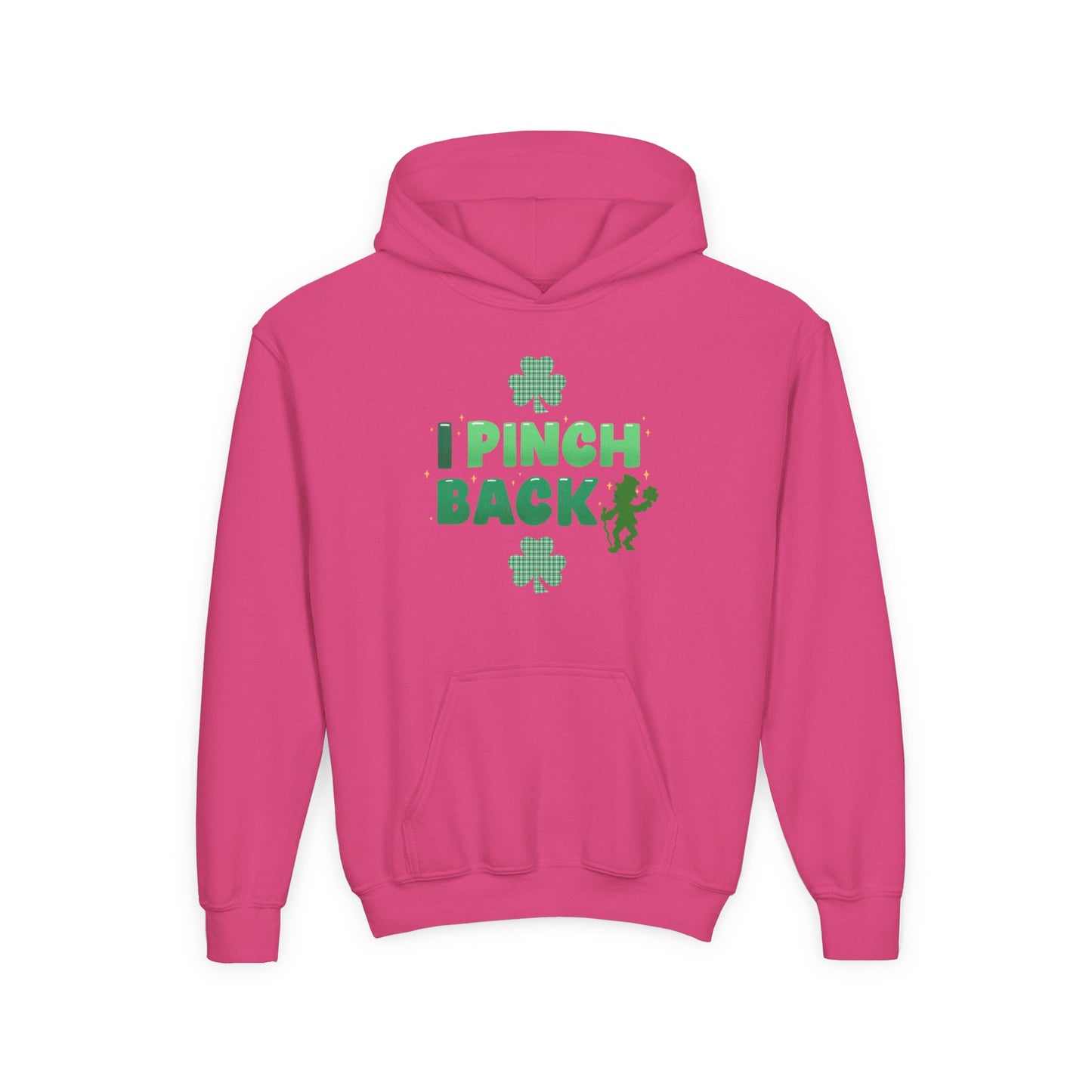 Youth St. Patrick's Day Hoodie — "I Pinch Back" Shamrock (Approach With Caution-LOL)
