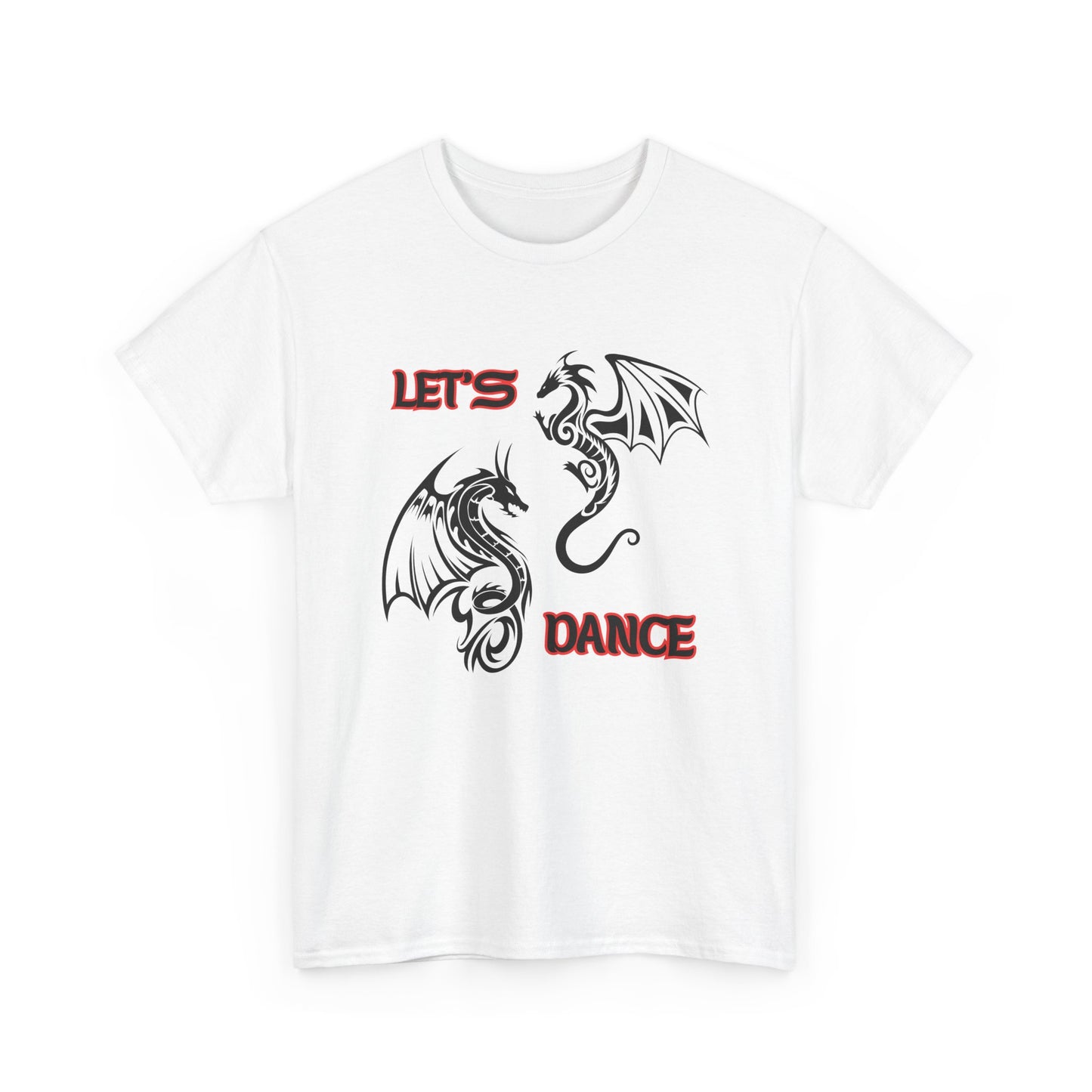"Let's Dance" Unisex Heavy Cotton Tee, Black/Red Text