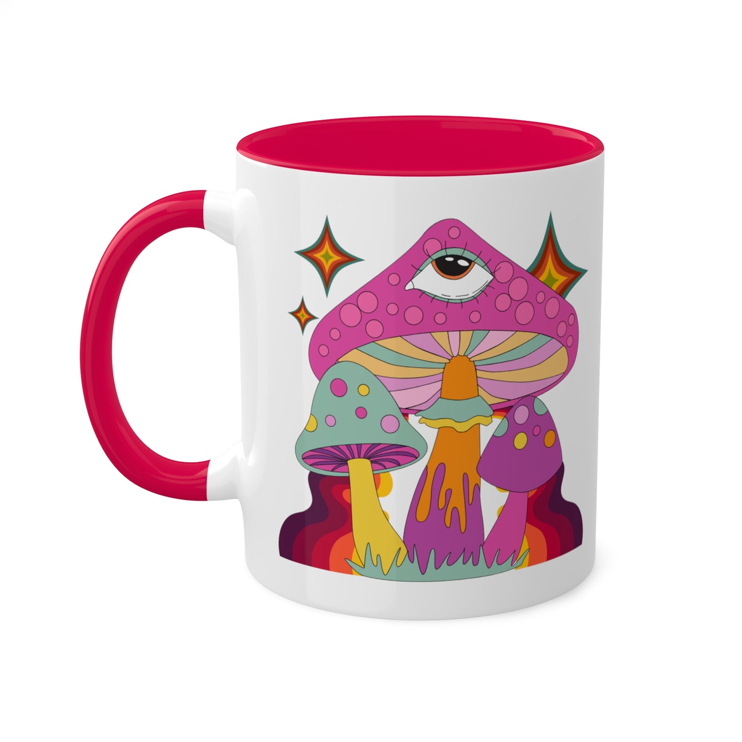"Groovy Mushrooms" 11 oz White Mug with Colorful Accents