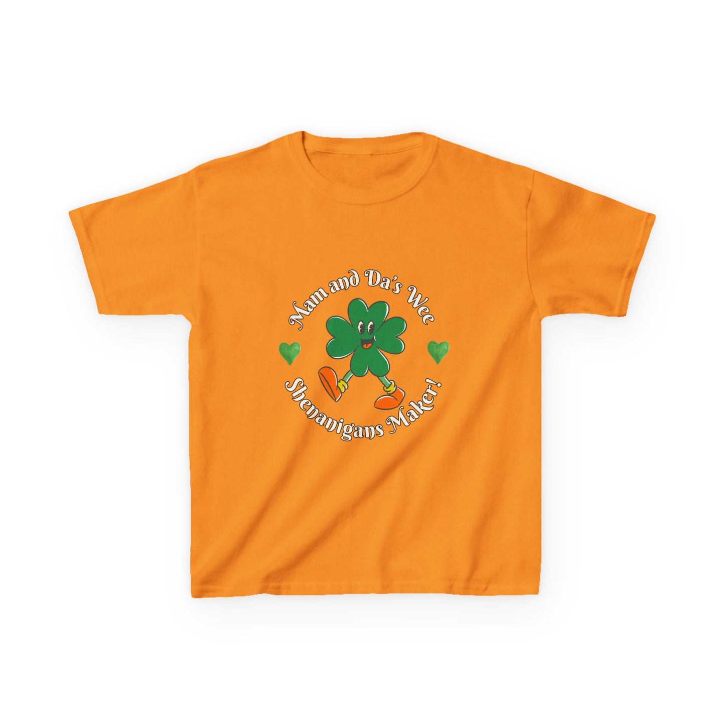 Kids Tee — “Mam and Da’s Wee Shenanigans Maker” Happy Walking Shamrock