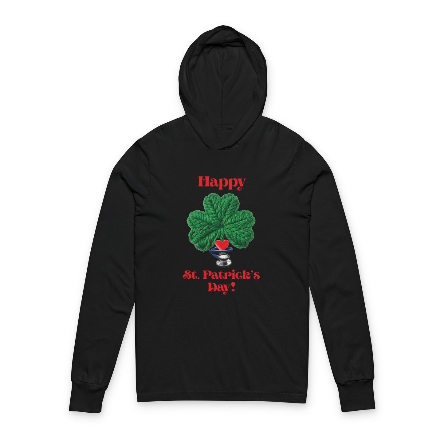 St. Patrick's Day Shamrock Long Sleeved Hoodie Tee  For Healthcare Professionals— "Happy St. Patrick's Day!"