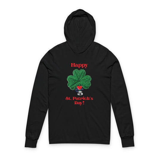 St. Patrick's Day Shamrock Long Sleeved Hoodie Tee  For Healthcare Professionals— "Happy St. Patrick's Day!"