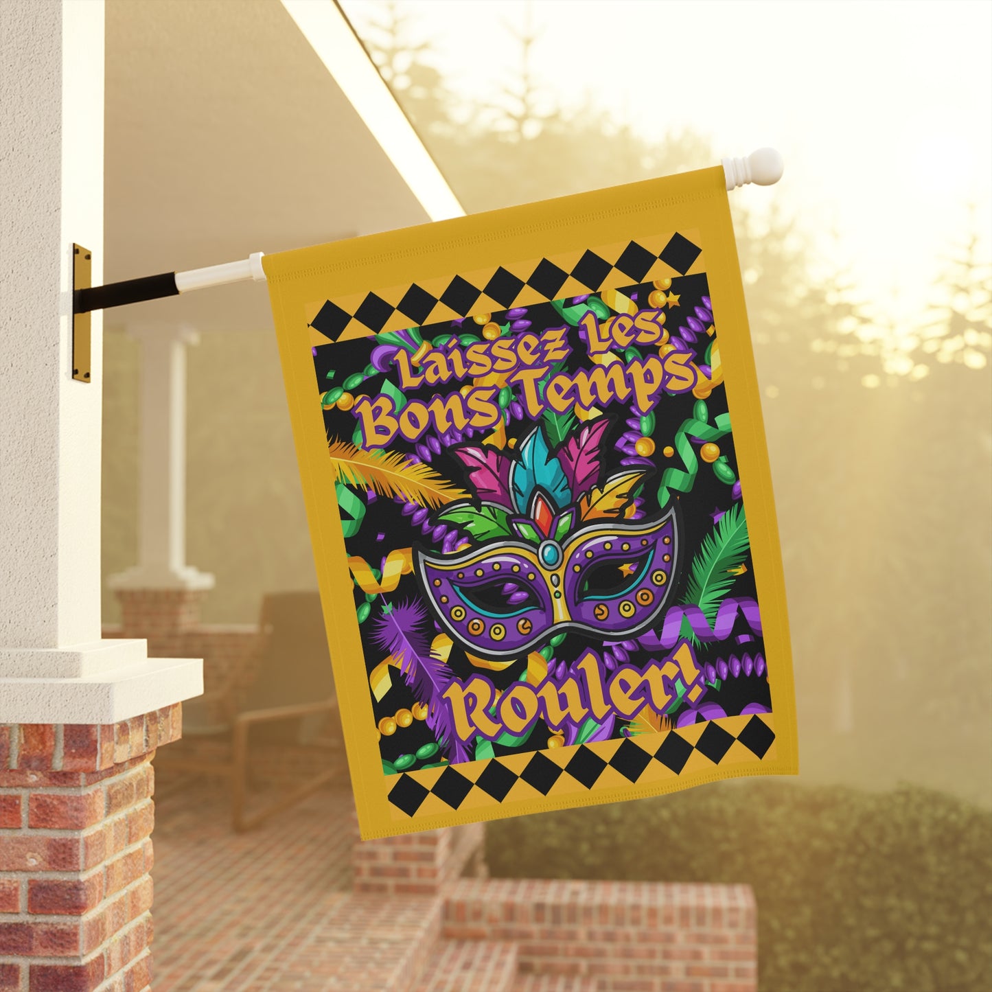 Mardi Gras Garden Flag — "Laissez Les Bons Temps Roulér!" Yard Banner-Yellow