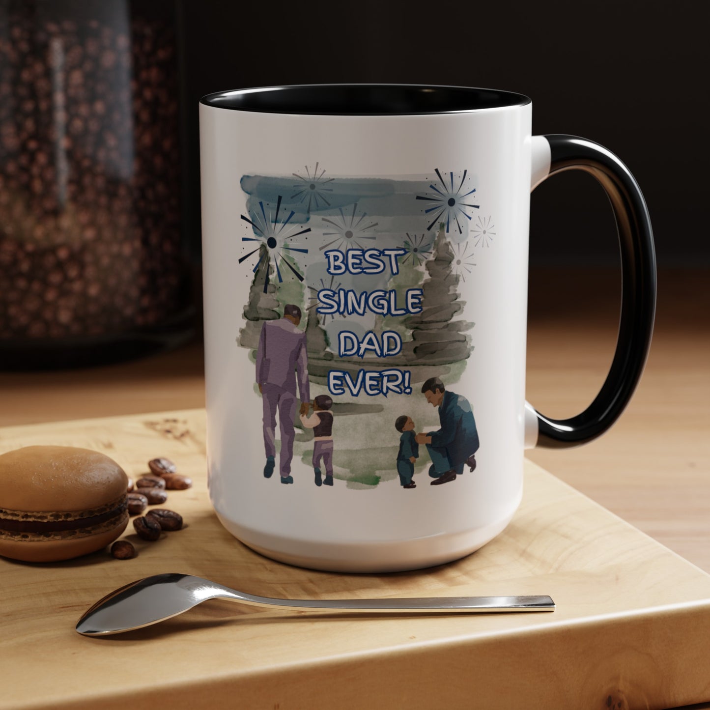 "Best Single Dad Ever"  Retro Style Nature Setting, Accent Coffee Mug (11 oz, 15 oz)