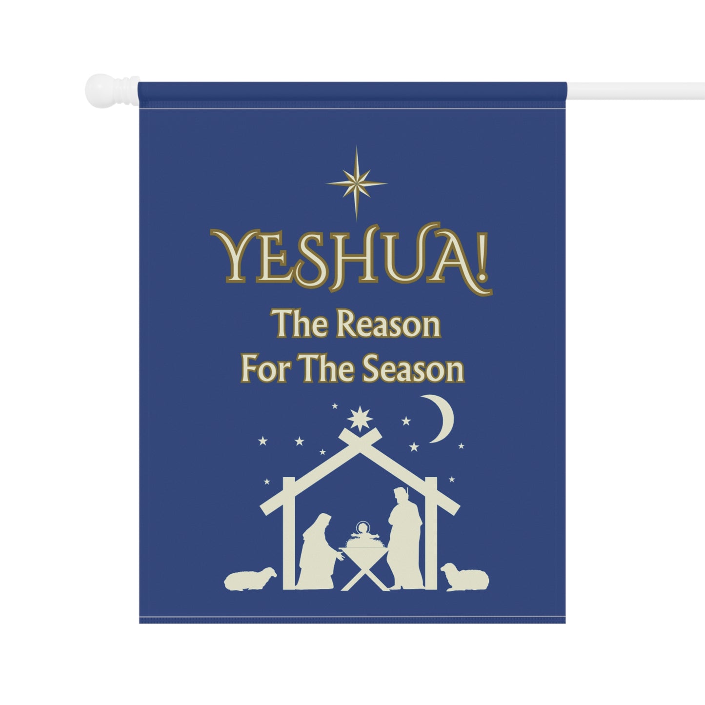 "Yeshua!  The Reason For The Season"  Nativity House Banner In Navy Blue– Heartfelt Outdoor Christmas Decor For The Home.