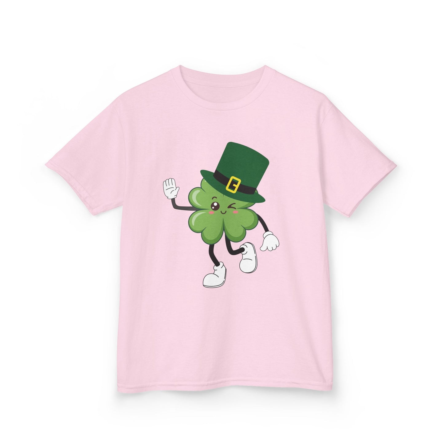 "Dancing Shamrock with Leprechaun Hat".  Kids Heavy Cotton T-Shirt. Patrick’s Day Tee