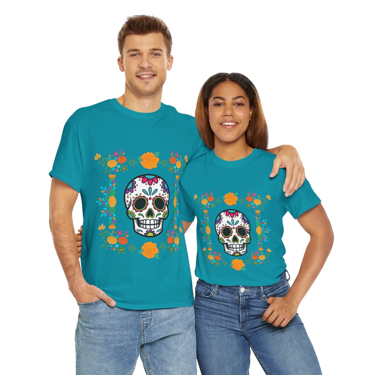 "Day of the Dead" Unisex Heavy Cotton Tee, Colorful Sugar Skull Design!