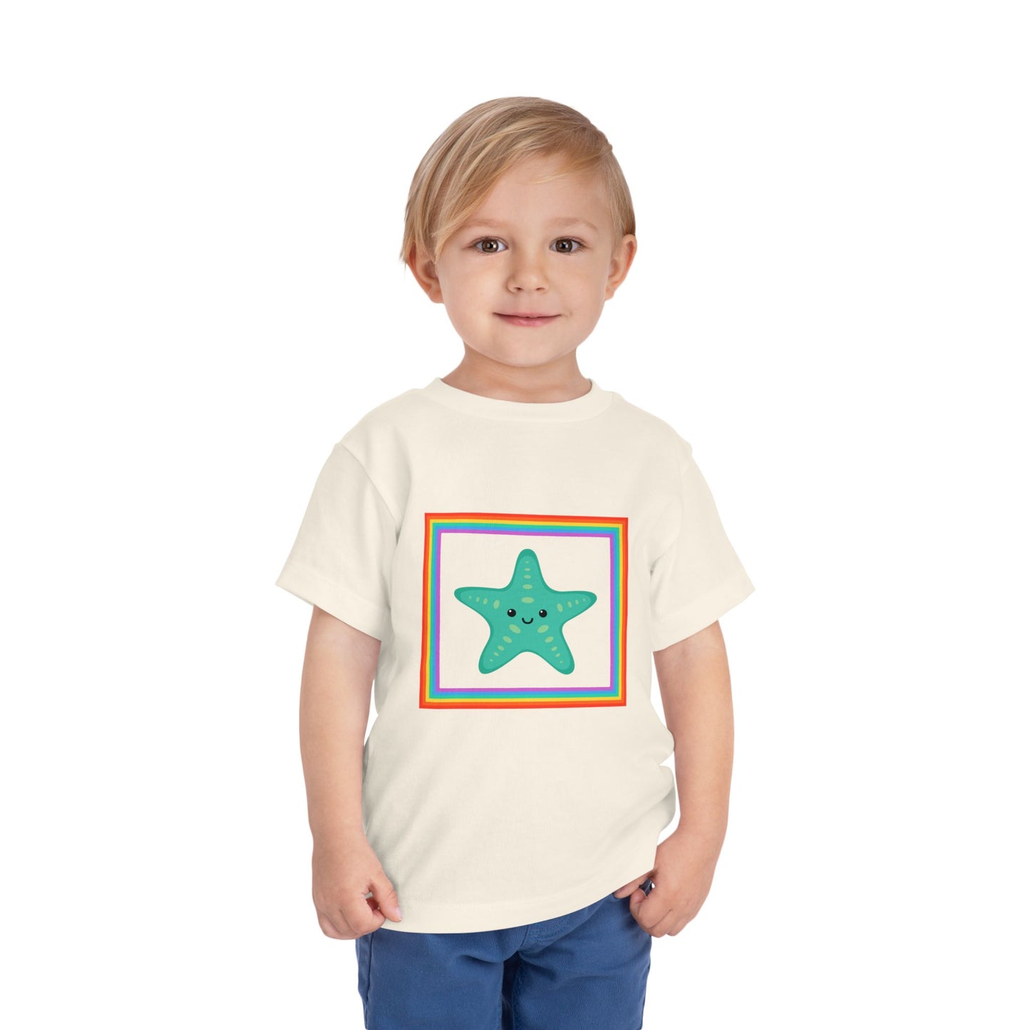 Cute "Starfish Toddler Tee" — Colorful Rainbow Frame Kids Shirt