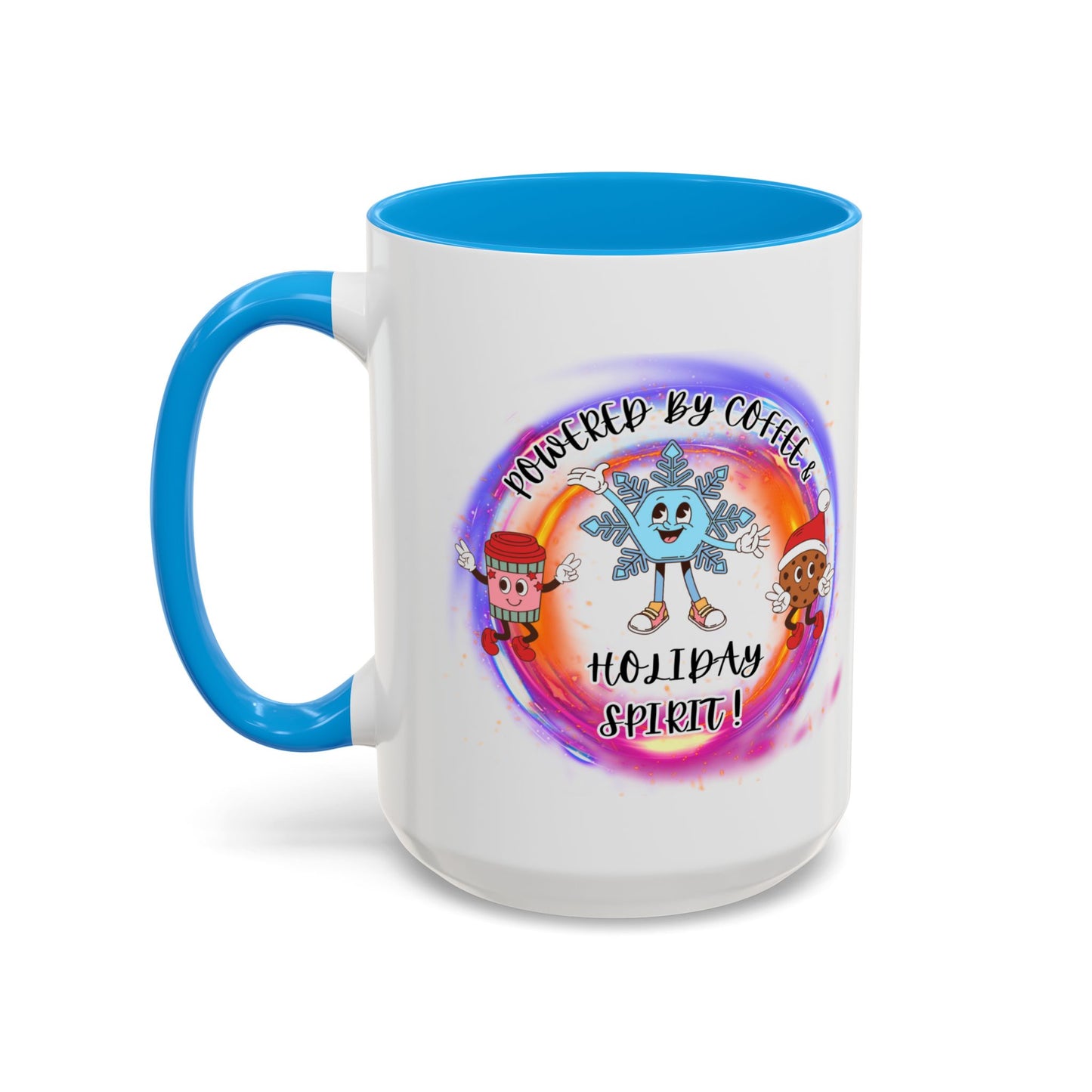 "Powered By Coffee and Christmas Spirit"   Two Tone Accent  Mugs (11oz, 15oz)