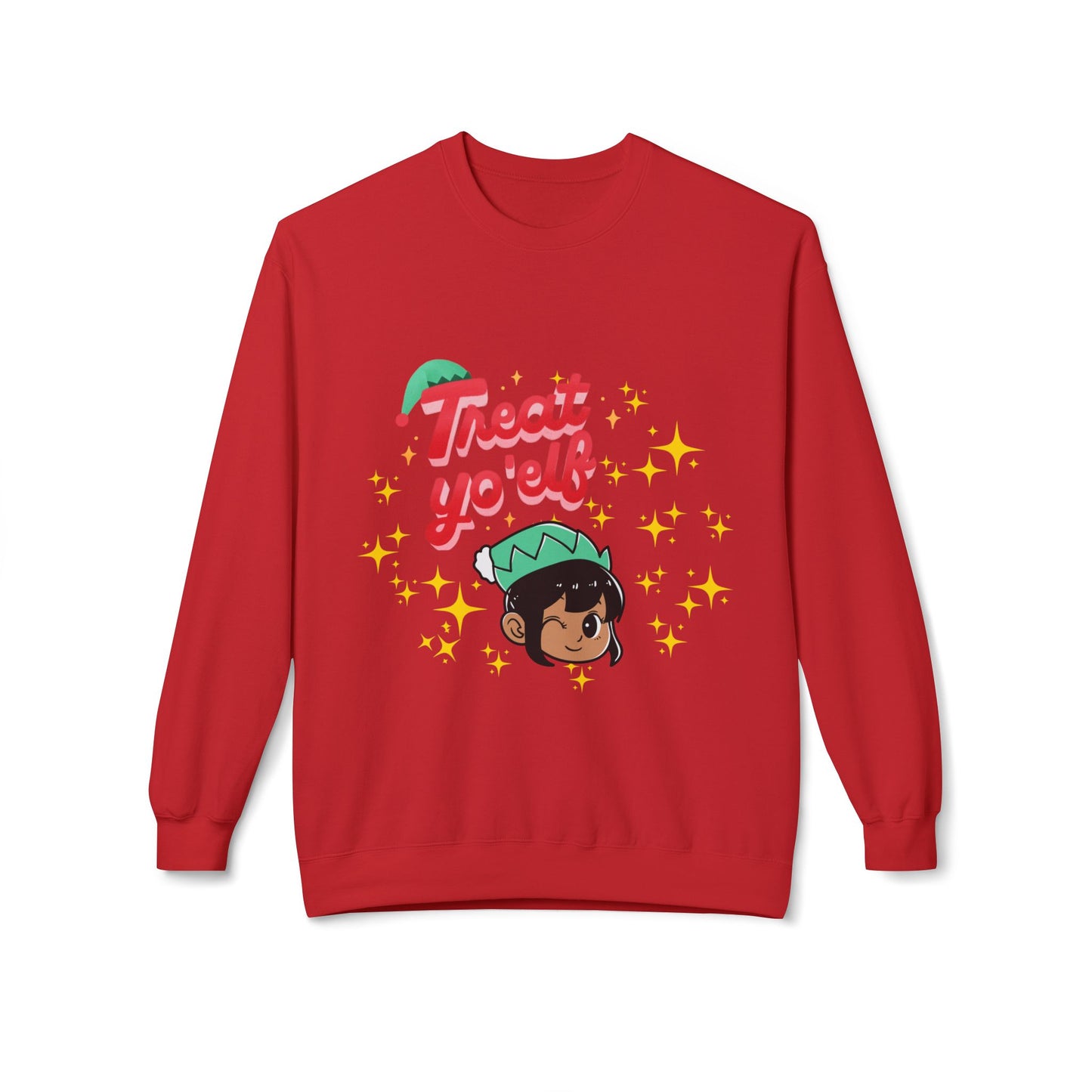 "Treat Yo'Elf" — Cute Elf Holiday Unisex Crewneck Sweatshirt