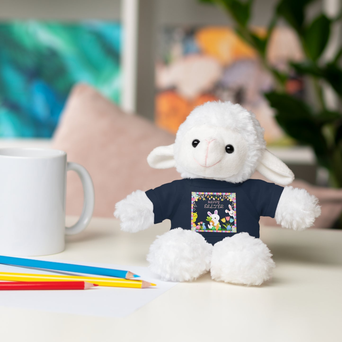 " Happy Easter" Stuffed Animals with Tee, Bunny and Lamb