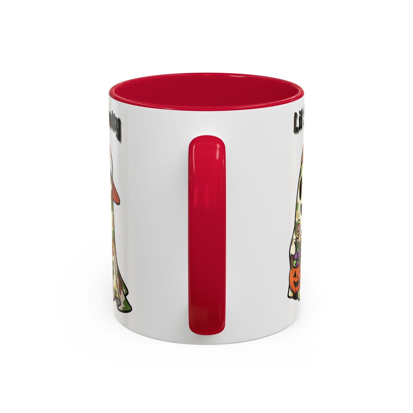 "Lil Spooky"  White Ceramic Halloween Mug With Colorful Accents — Cute Ghost Trick-or-Treat Ceramic Mug (11oz/15oz)