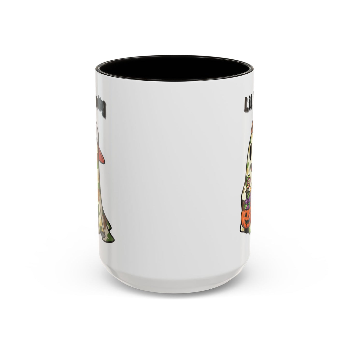 "Lil Spooky"  White Ceramic Halloween Mug With Colorful Accents — Cute Ghost Trick-or-Treat Ceramic Mug (11oz/15oz)