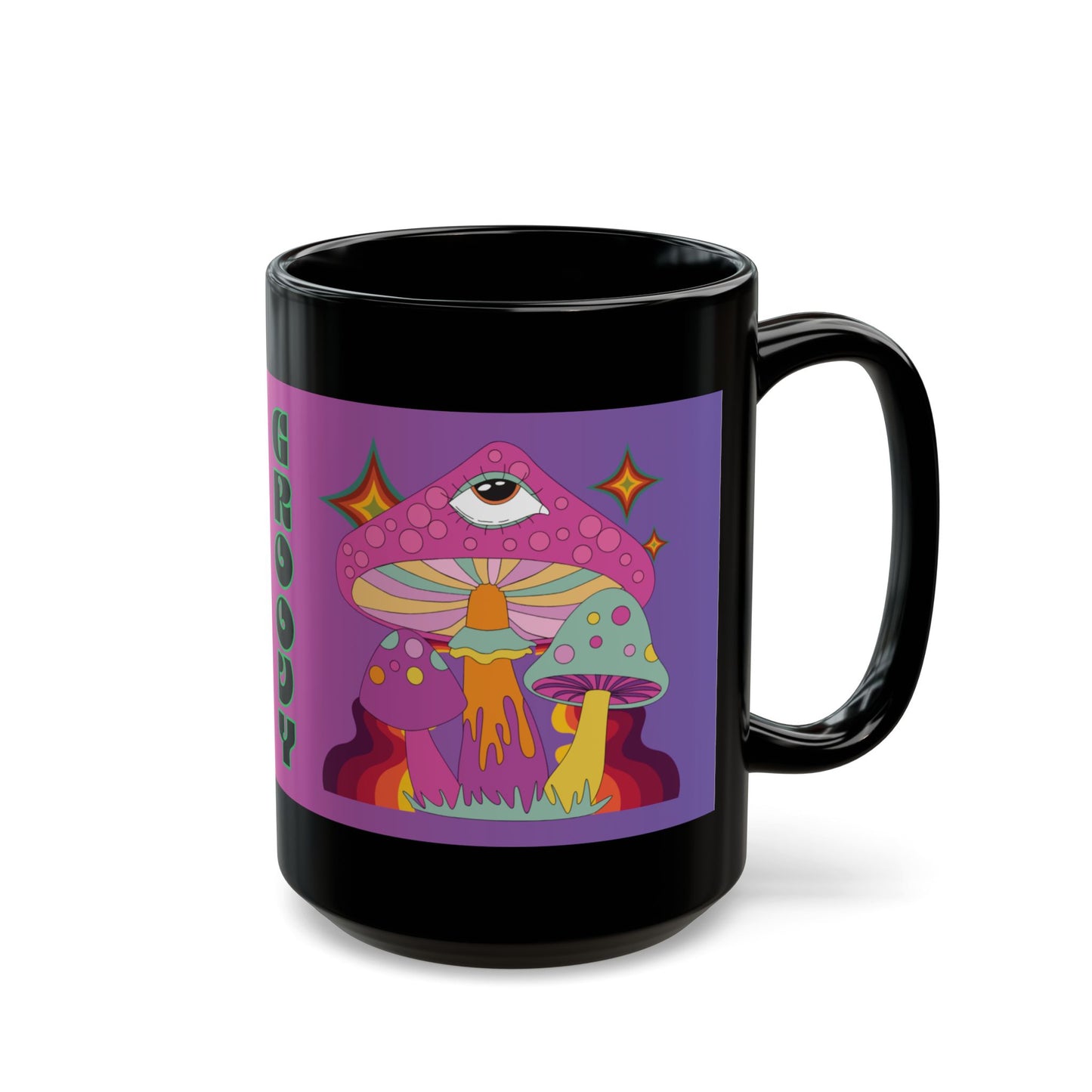 "Groovy Ombre Mushroom" Mug,  Black Ceramic Coffee Mugs In 15oz & 11oz