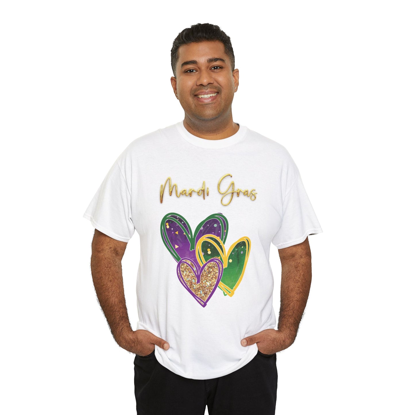 "Mardi Gras Hearts" Unisex T-Shirt.  A "Heart Felt"  Celebration Of Carnival In Purple, Green & Gold!