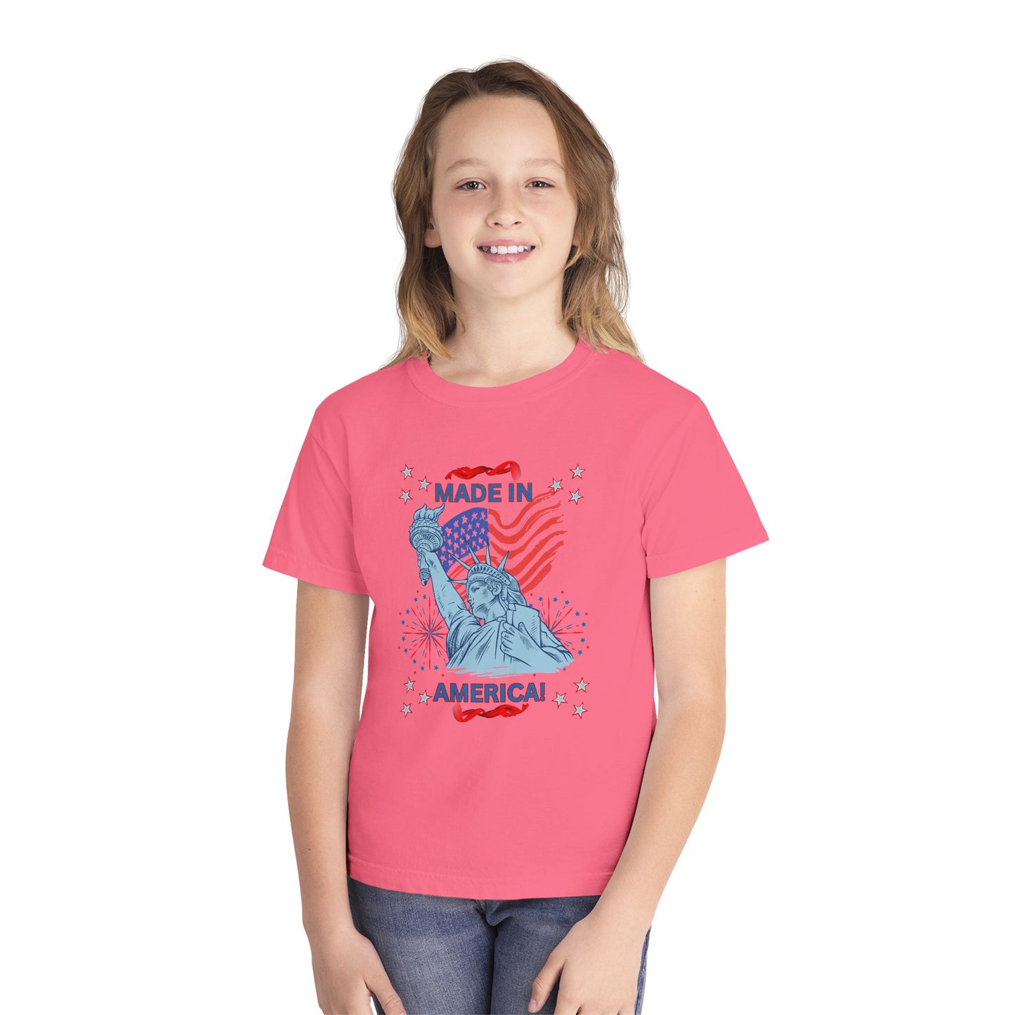 Made in America Statue of Liberty Youth Tee — Patriotic 4th of July Flag Graphic