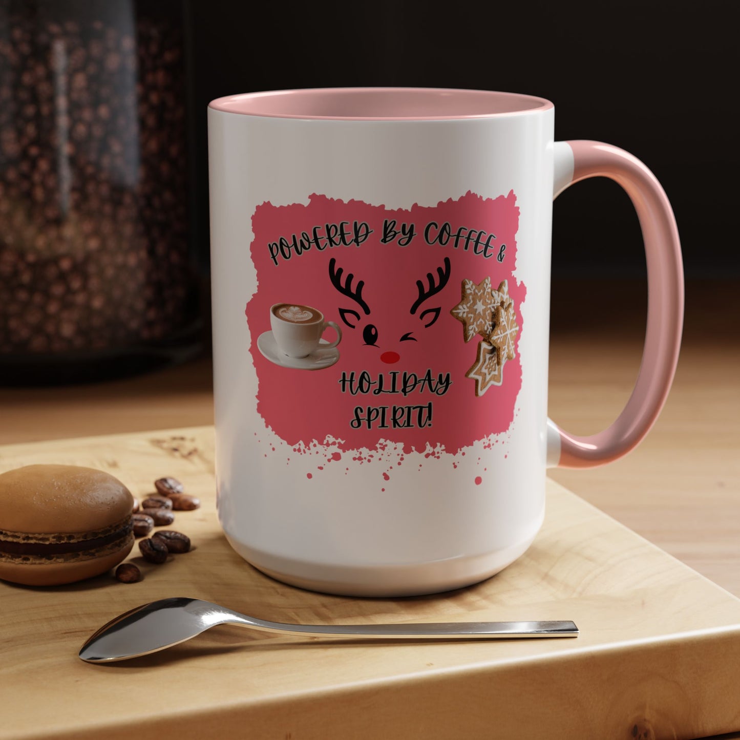 "Powered By Coffee & Christmas Spirit!" Accent Coffee Mug (11oz & 15oz)