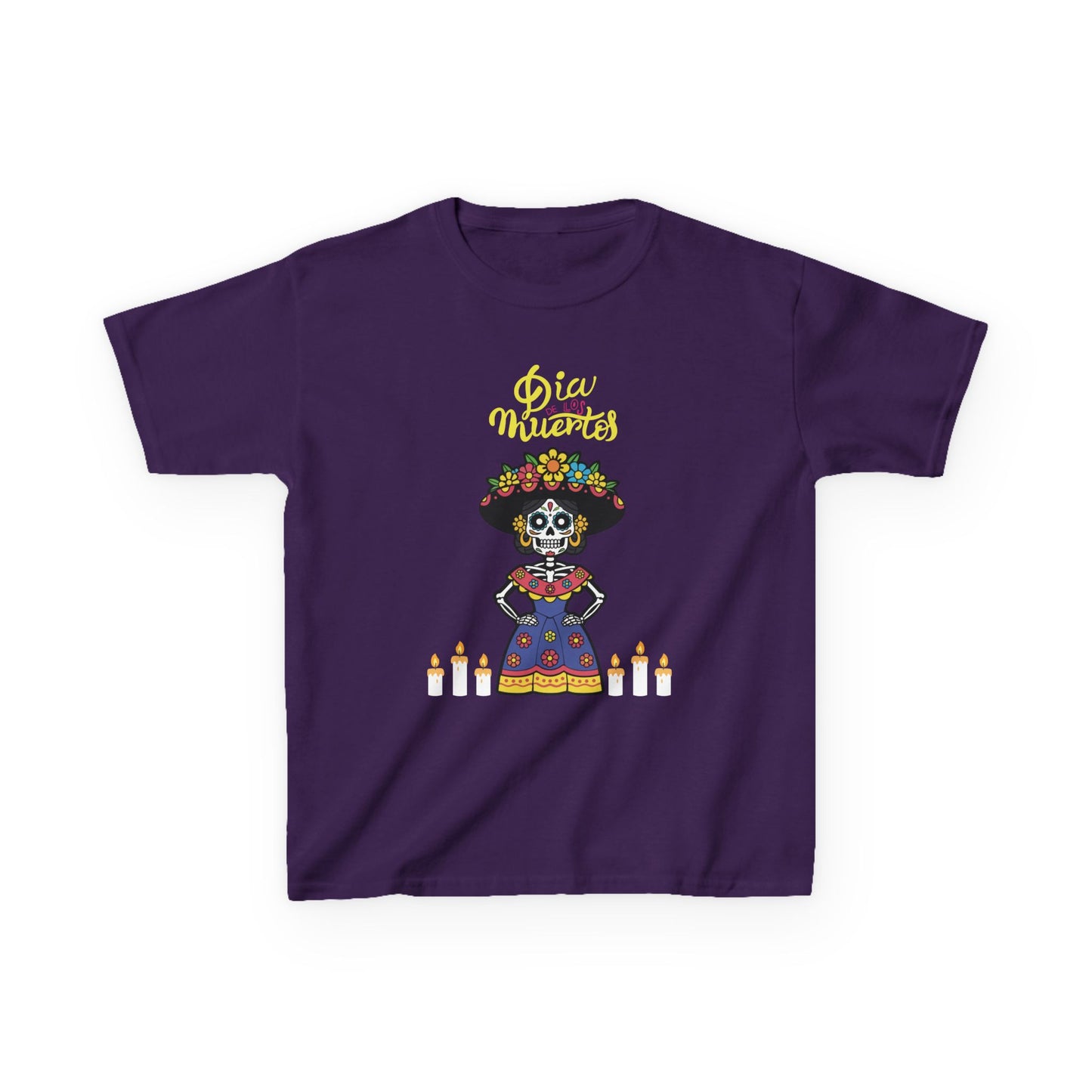 "Dia De Los Muertos" Kids Heavy CottonTee.  A Fun and Colorful Sugar Skull Design