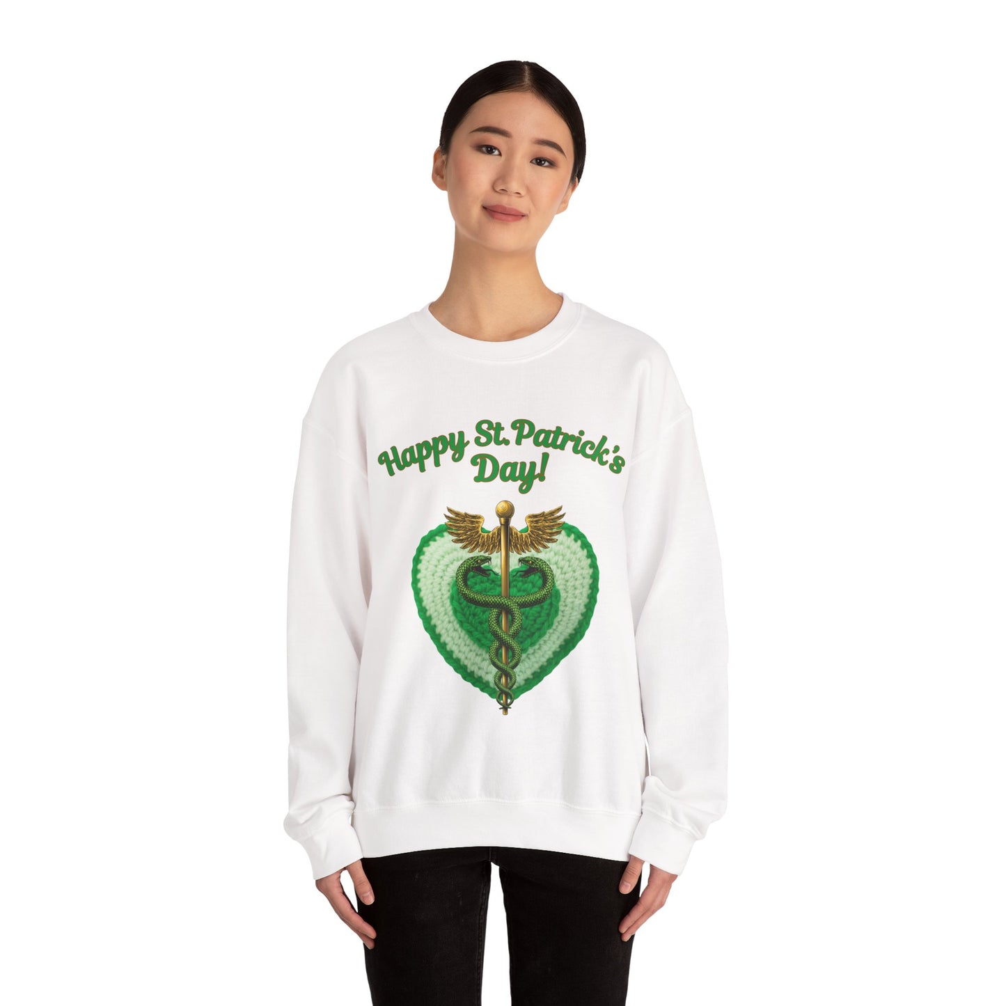 "Happy St. Patrick’s Day-Heart & Caduceus"  Unisex Sweatshirt — For Caring Health Professionals!