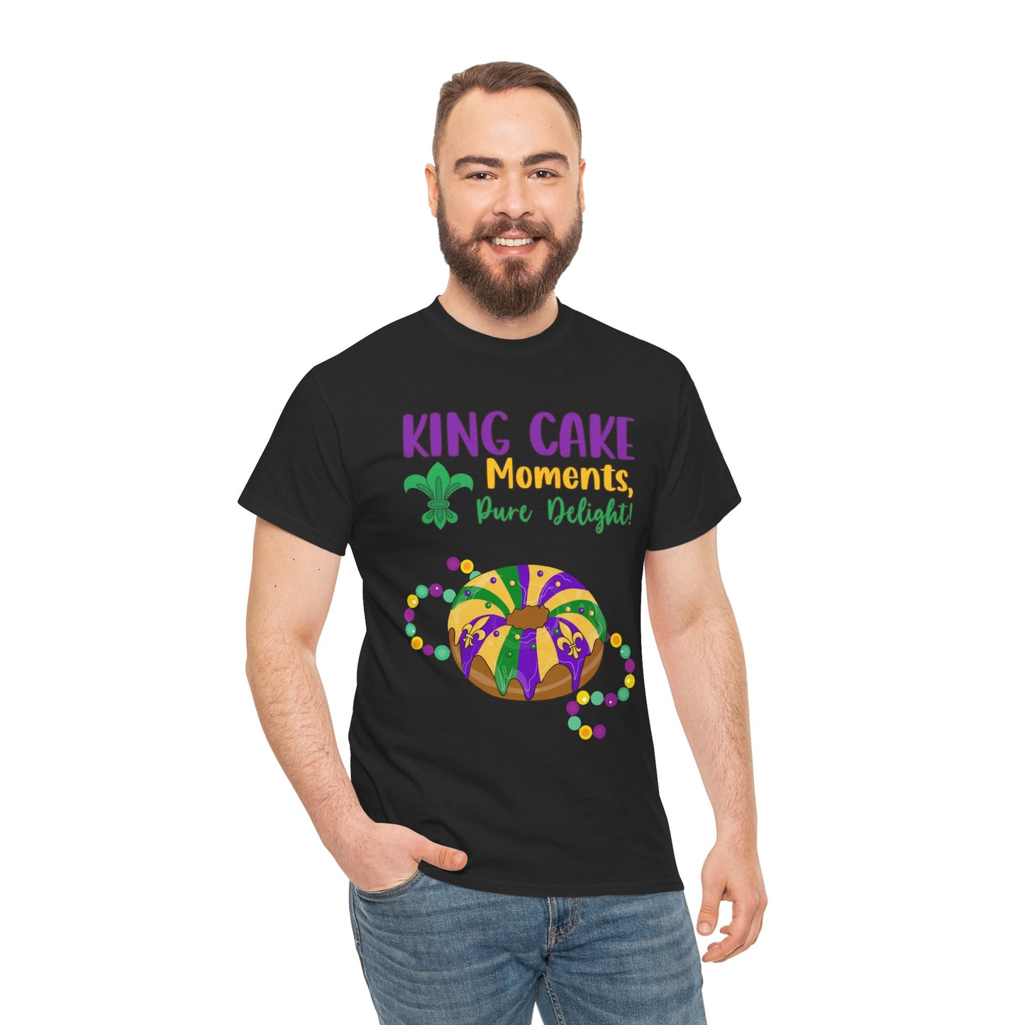 "Mardi Gras King Cake" Unisex Heavy Cotton  Adult Tee — "A King Cake Moment — Pure Delight"