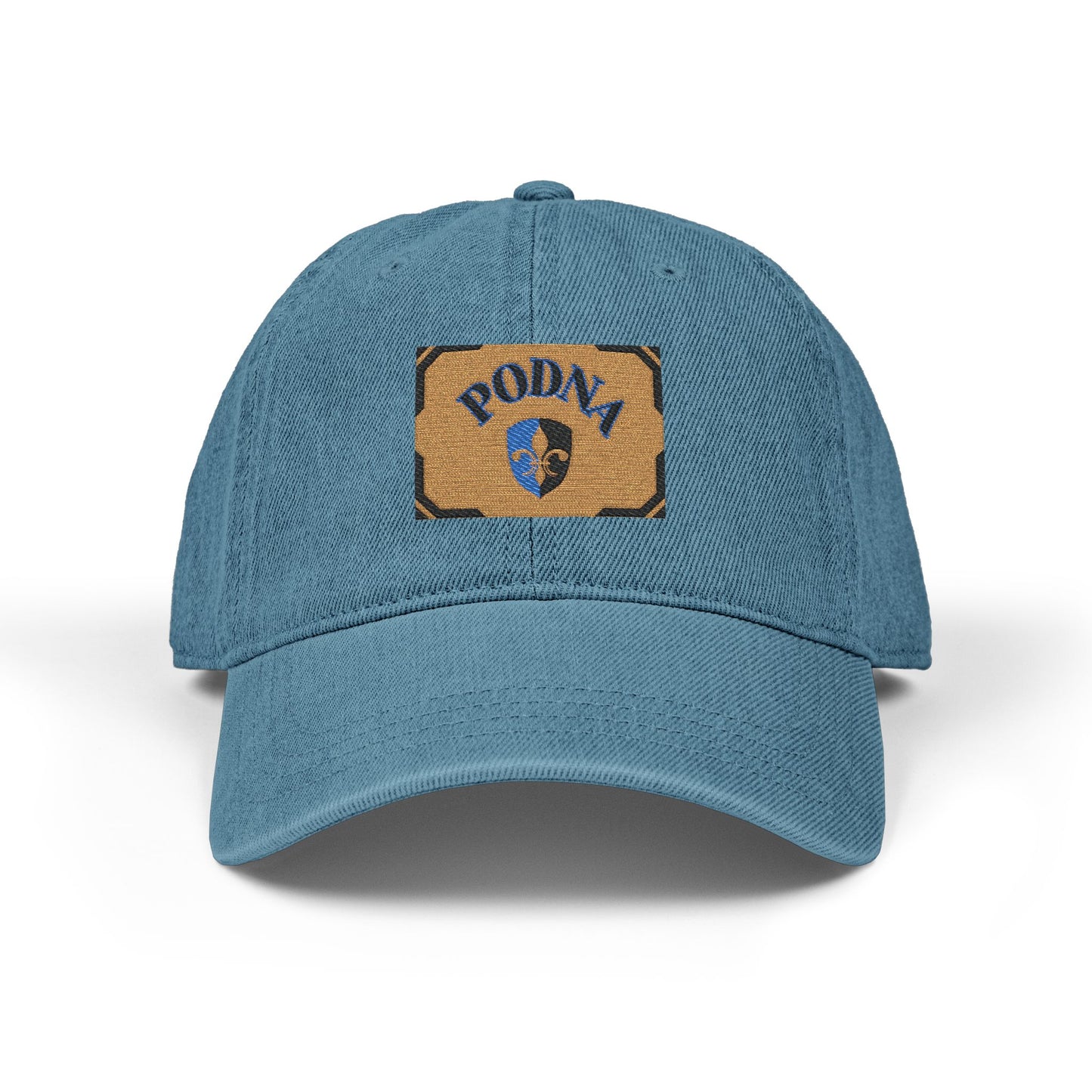 Embroidered Denim Hat with "PODNA" Logo