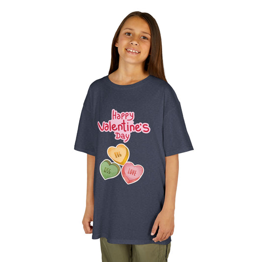 Valentine's Day Kids Tee — Candy Heart "Happy Valentine's Day" Design