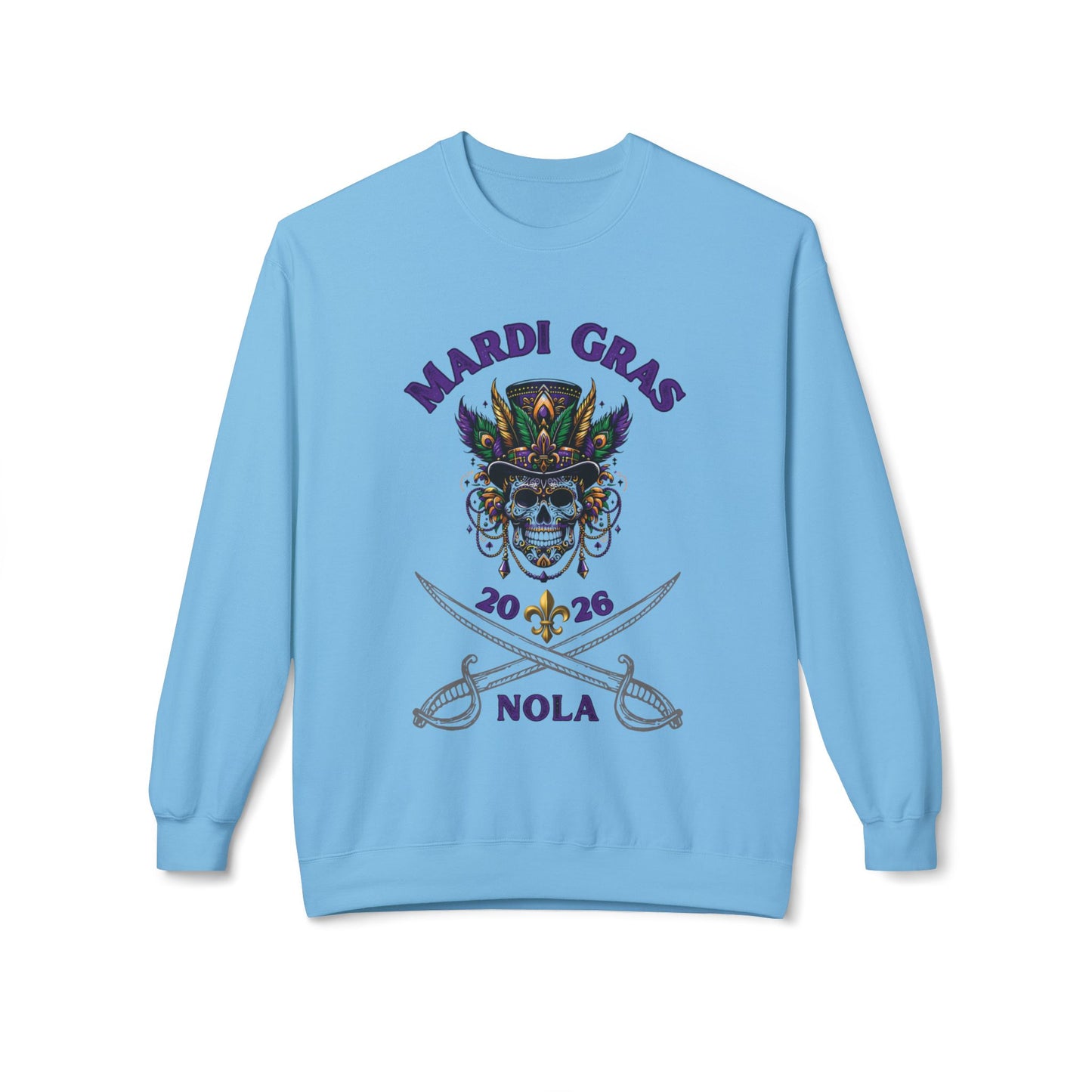 "Mardi Gras 2026 Voodoo Pirate" Crewneck Sweatshirt — A NOLA 2026 Festival Unisex Pullover Ideal For Celebrating Carnival & A Great Souvenir!