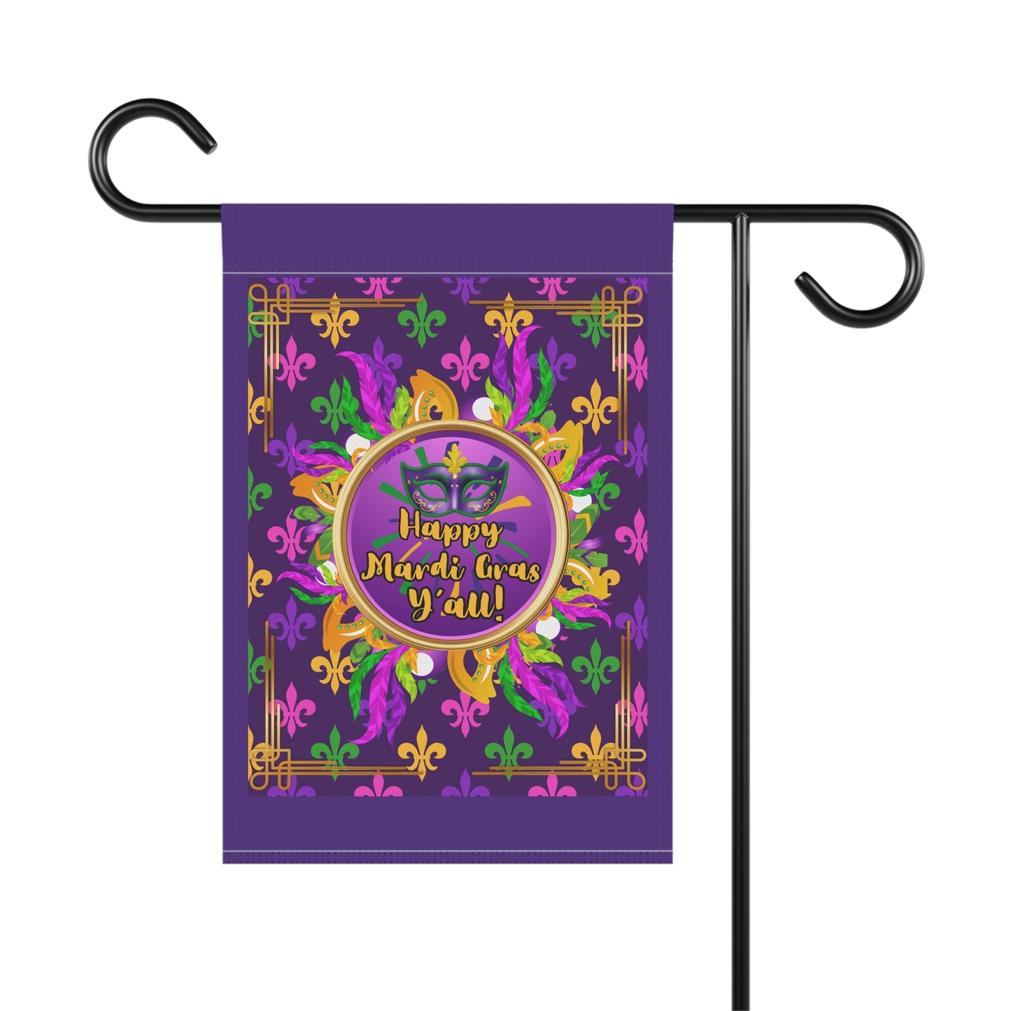 "Happy Mardi Gras Y'all",  Fleur De Lis Mardi Gras House Flag In Purple.   Let This Vibrant Paisley Banner/Flag Help You Celebrate Carnival Season!