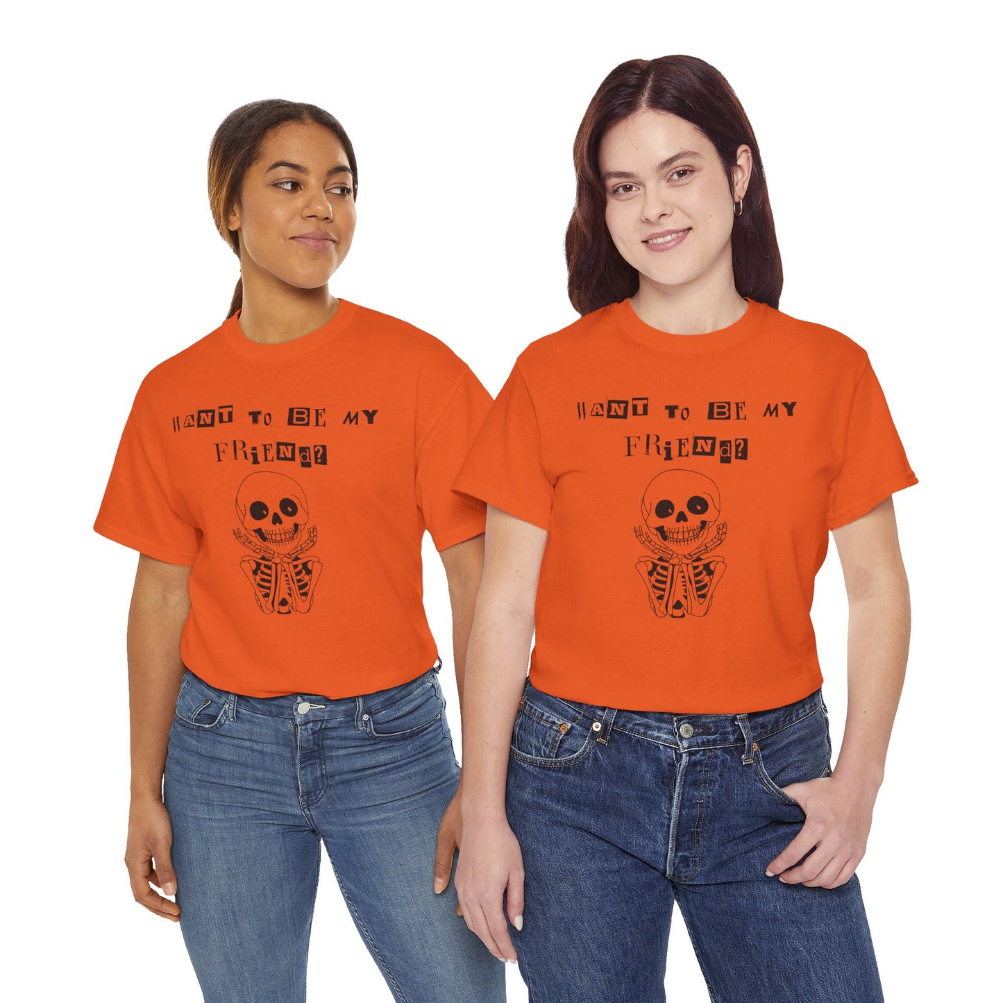 "Want To Be My Friend?" Adorable Skeleton, Unisex Tee.  A Cute Halloween Gift!
