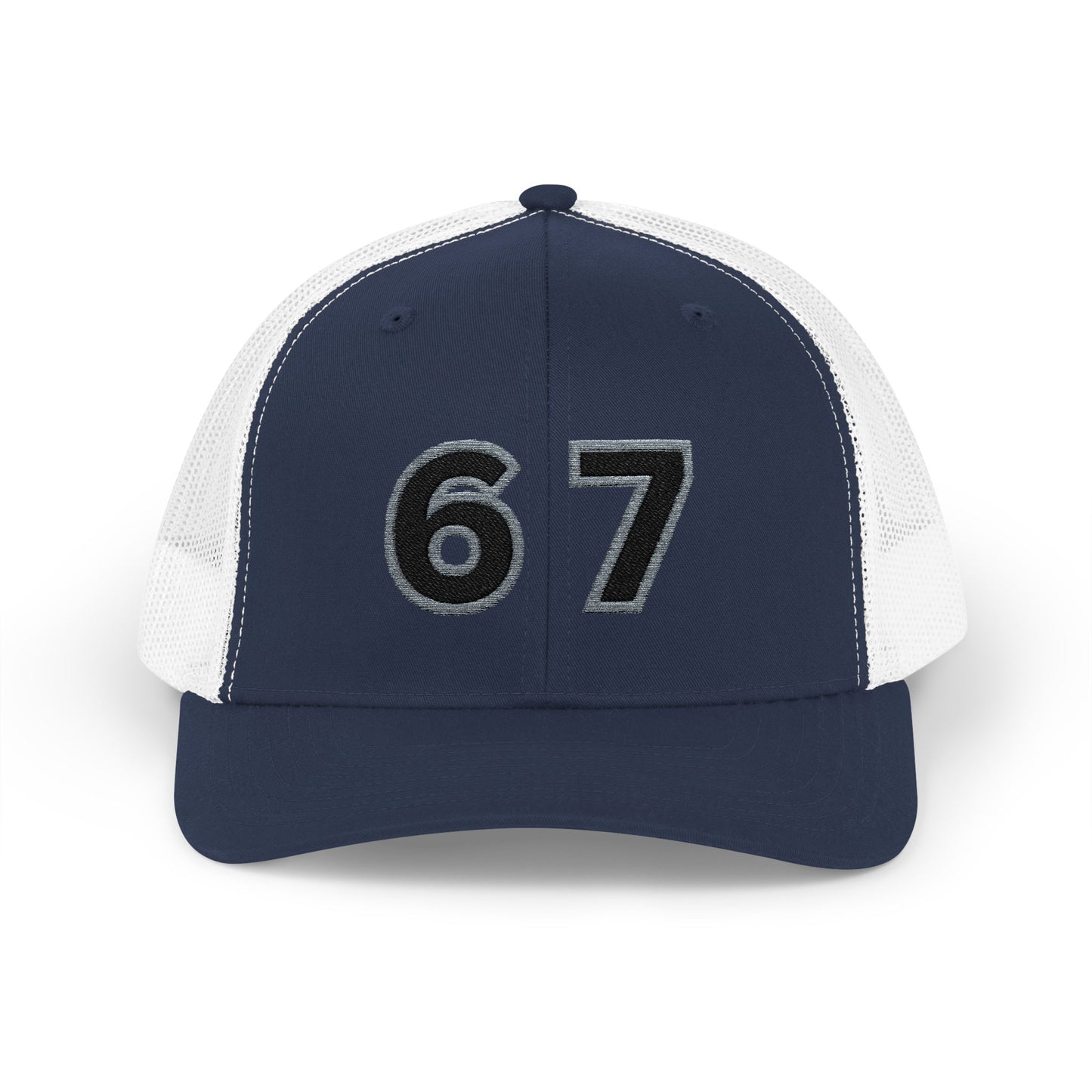 Embroidered '67' Mesh Snapback Trucker Cap — Vintage Number Baseball Hat