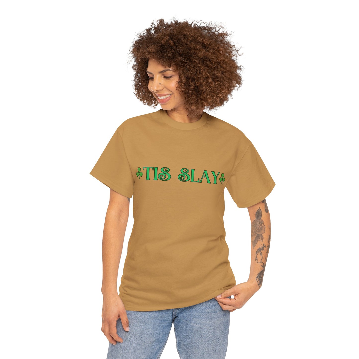 "Tis Slay" Shamrock Tee — Our Fun St. Patrick's Day, Unisex Heavy Cotton T-Shirt With A Trendy Slang Term & An Irish Twist!
