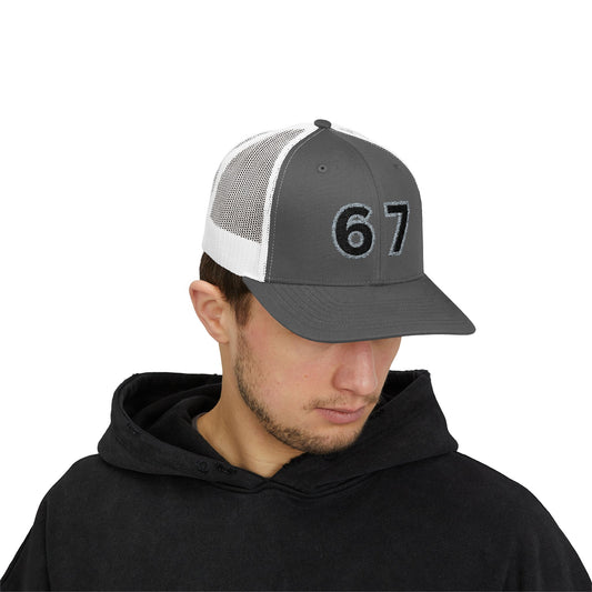 Embroidered '67' Mesh Snapback Trucker Cap — "Trending"  Numbers  Baseball Hat
