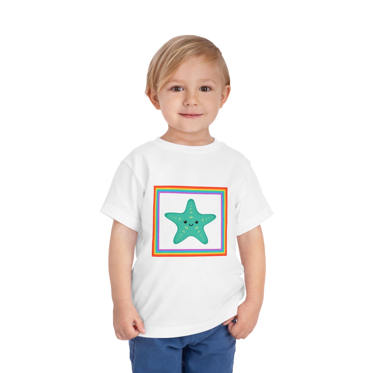 Cute "Starfish Toddler Tee" — Colorful Rainbow Frame Kids Shirt