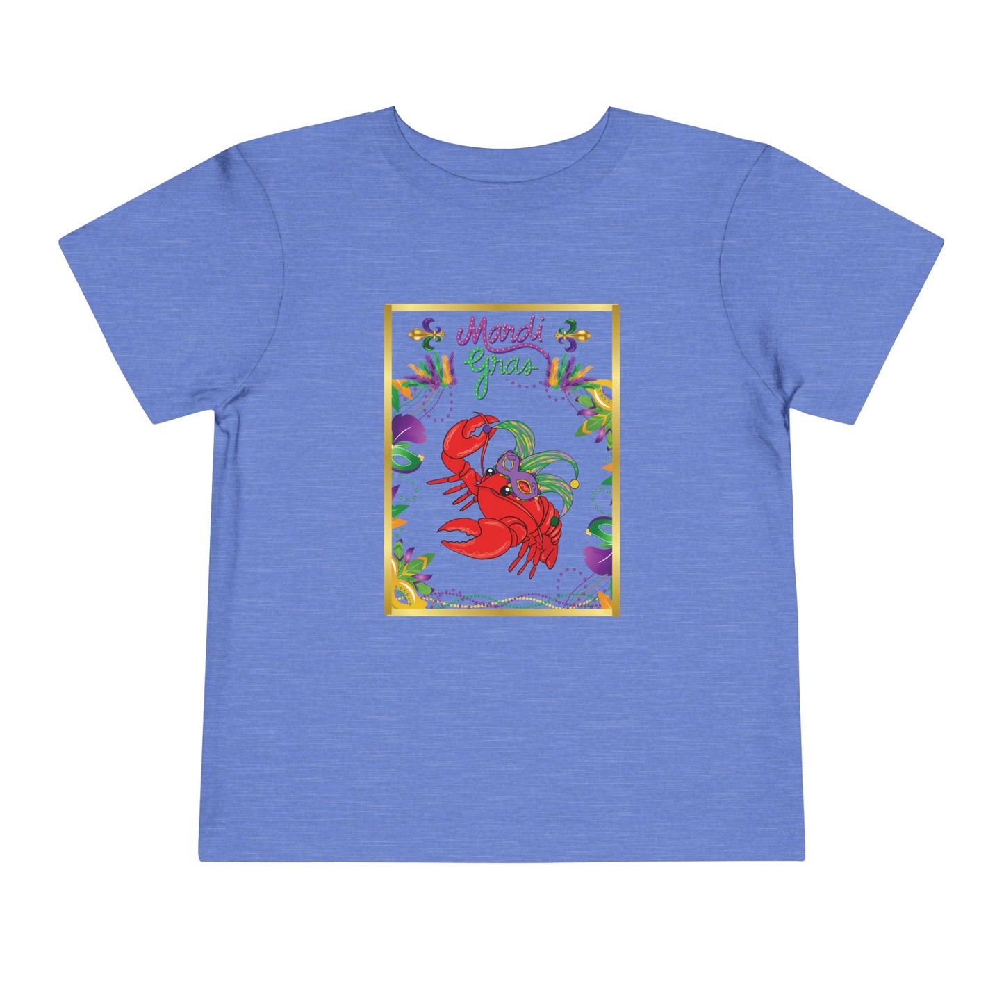 "Mardi Gras Crawfish" Toddler Short Sleeve Tee — Festive Masked Bright Red Crawfish Ready for Carnival!