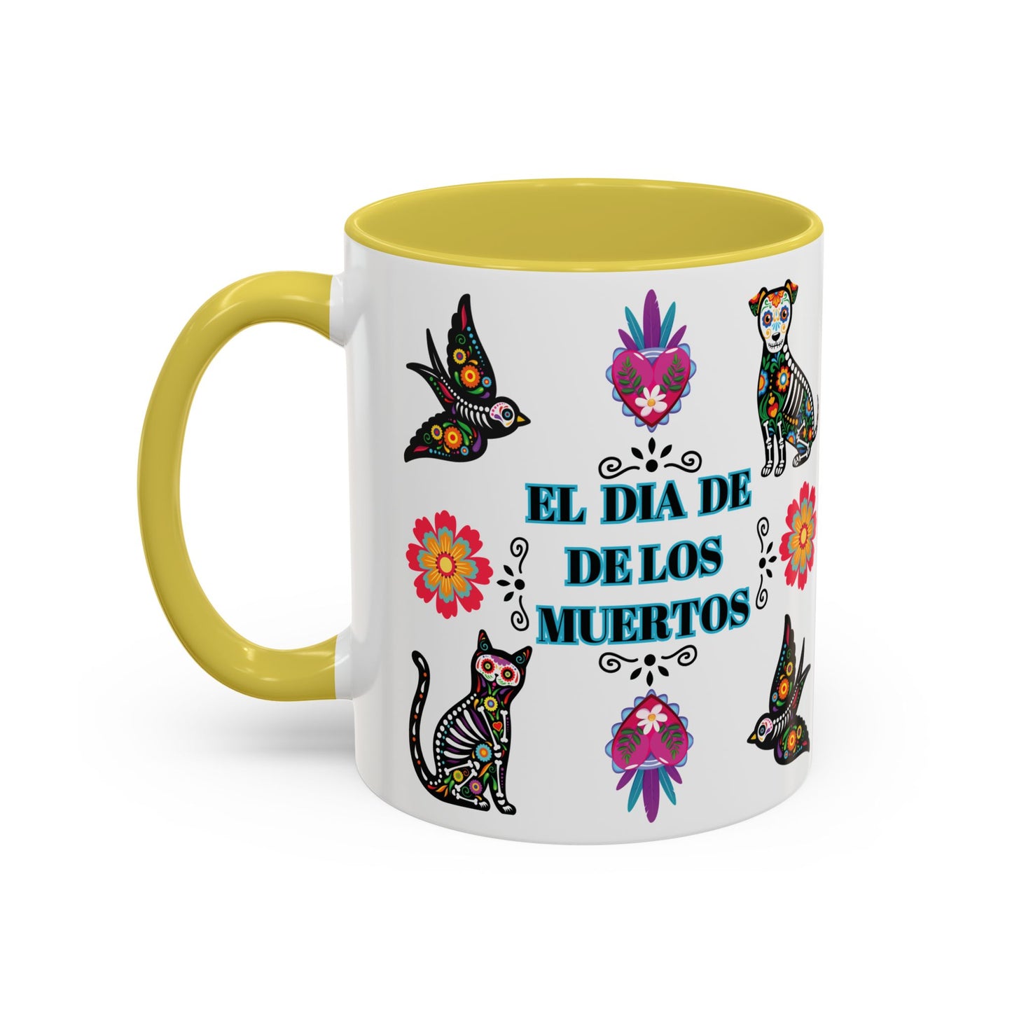 "El Dia De Los Muertos" Colorful White Ceramic Mugs with Colorful Accents Mugs, 11oz and 15oz