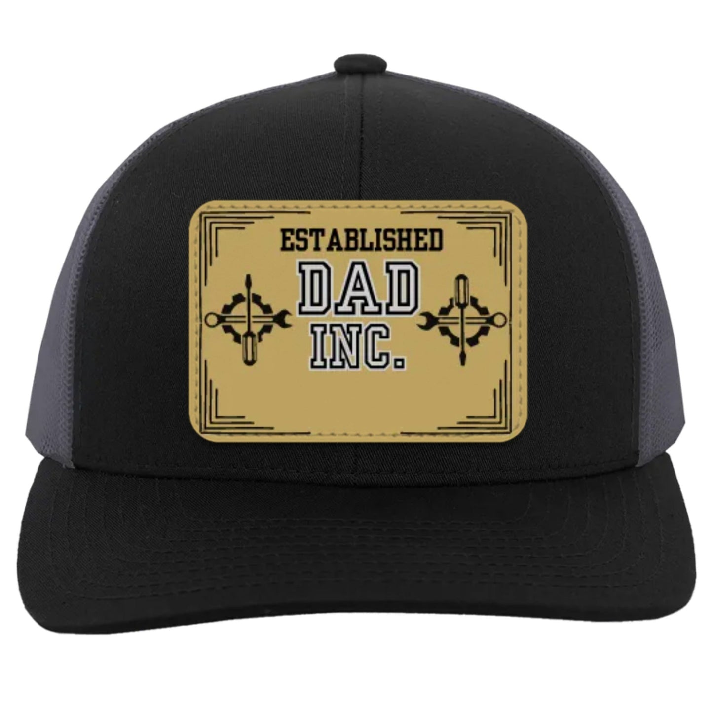 "DAD INC" Personalized Trucker Snap-back Hat With Tan Vegan Leather Patch