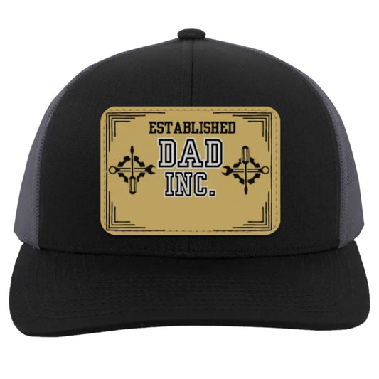 "DAD INC" Personalized Trucker Snap-back Hat With Tan Vegan Leather Patch