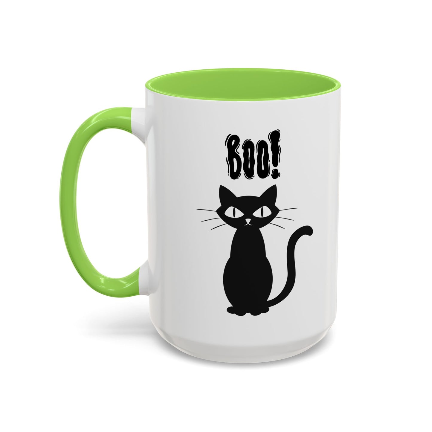 ''Boo" Black Kitty, White Ceramic Mugs With Colorful Accents (11oz and 15oz)
