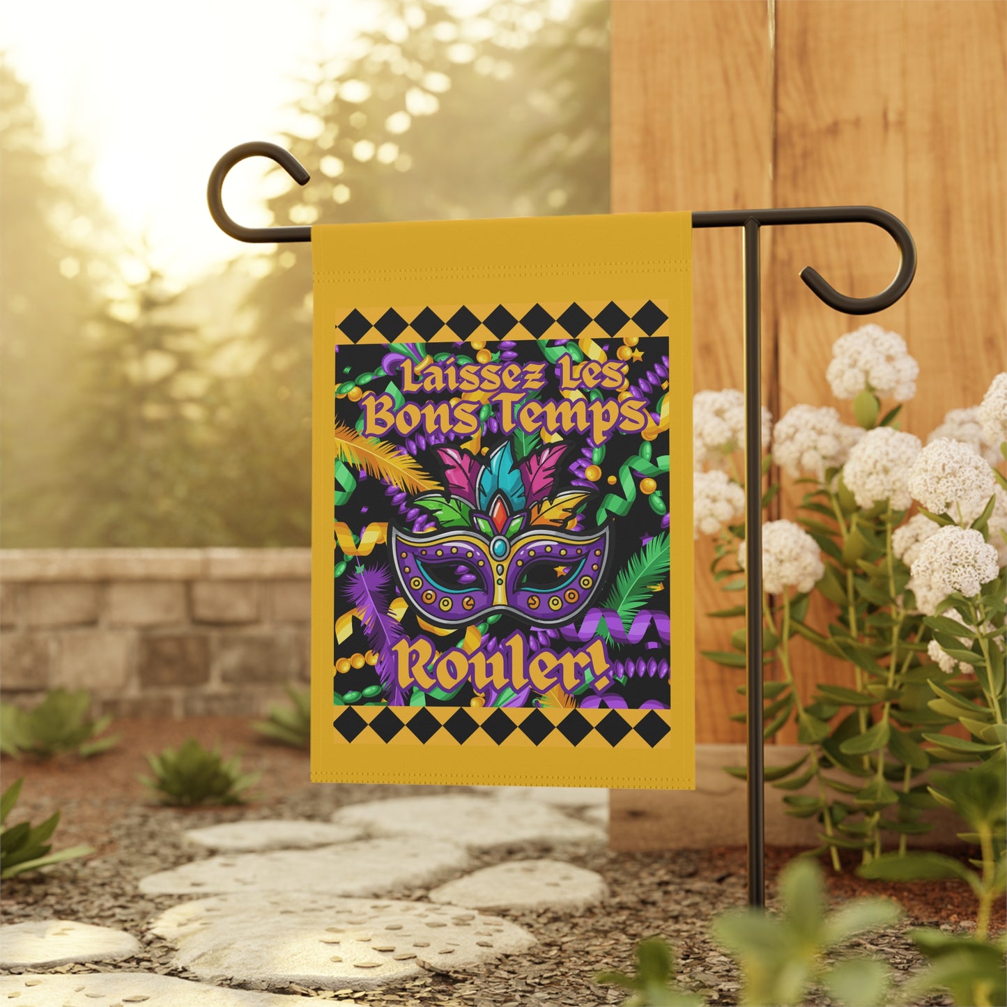 Mardi Gras Garden Flag — "Laissez Les Bons Temps Roulér!" Yard Banner-Yellow