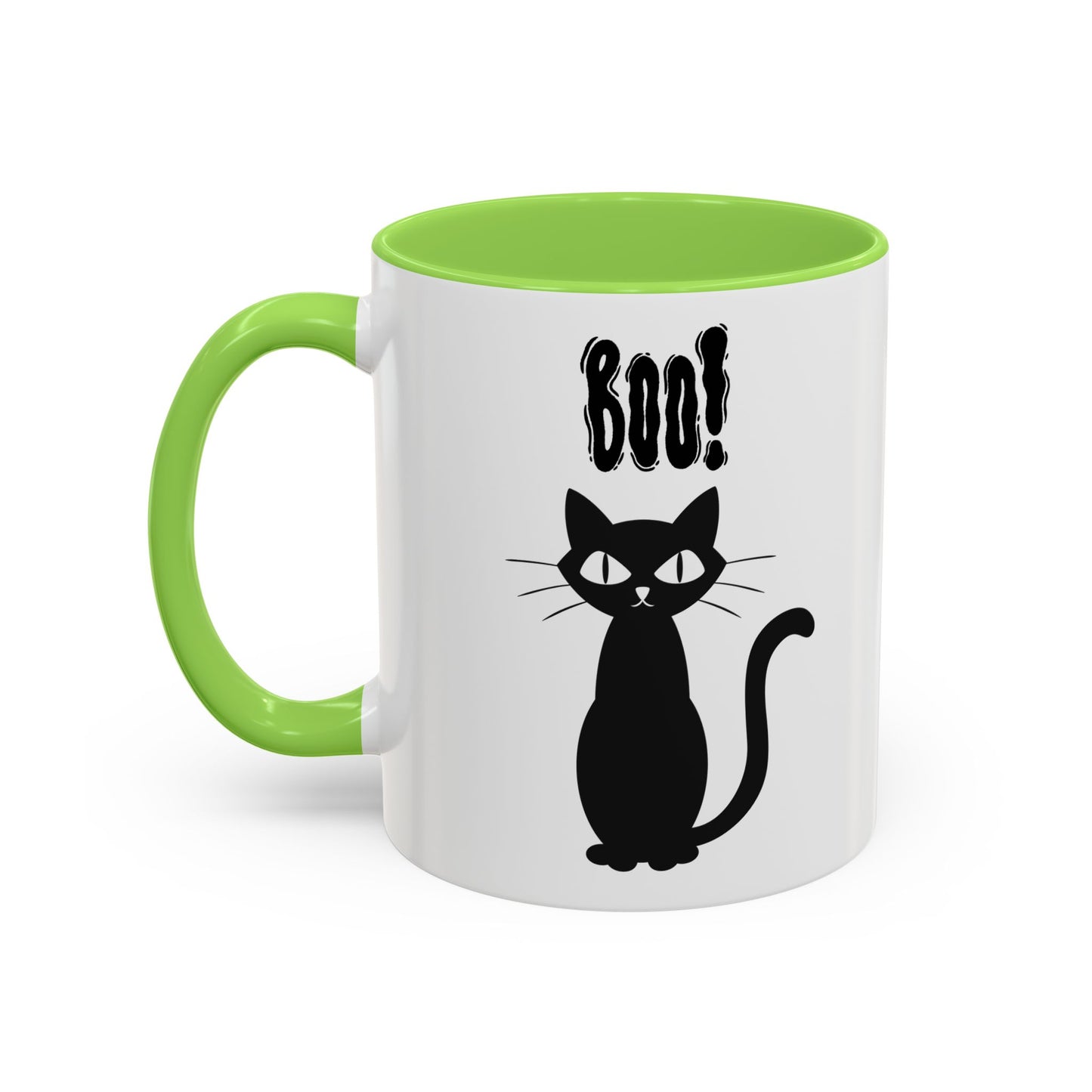''Boo" Black Kitty, White Ceramic Mugs With Colorful Accents (11oz and 15oz)
