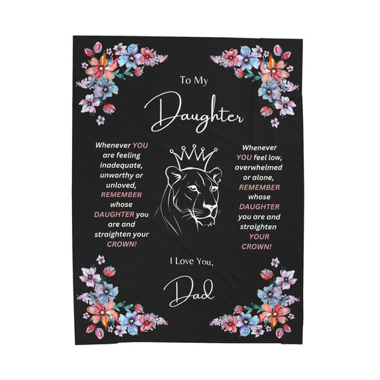 " To My Daughter- Lion Princess", Velveteen Plush Blanket-Black, 60 in x 80 in