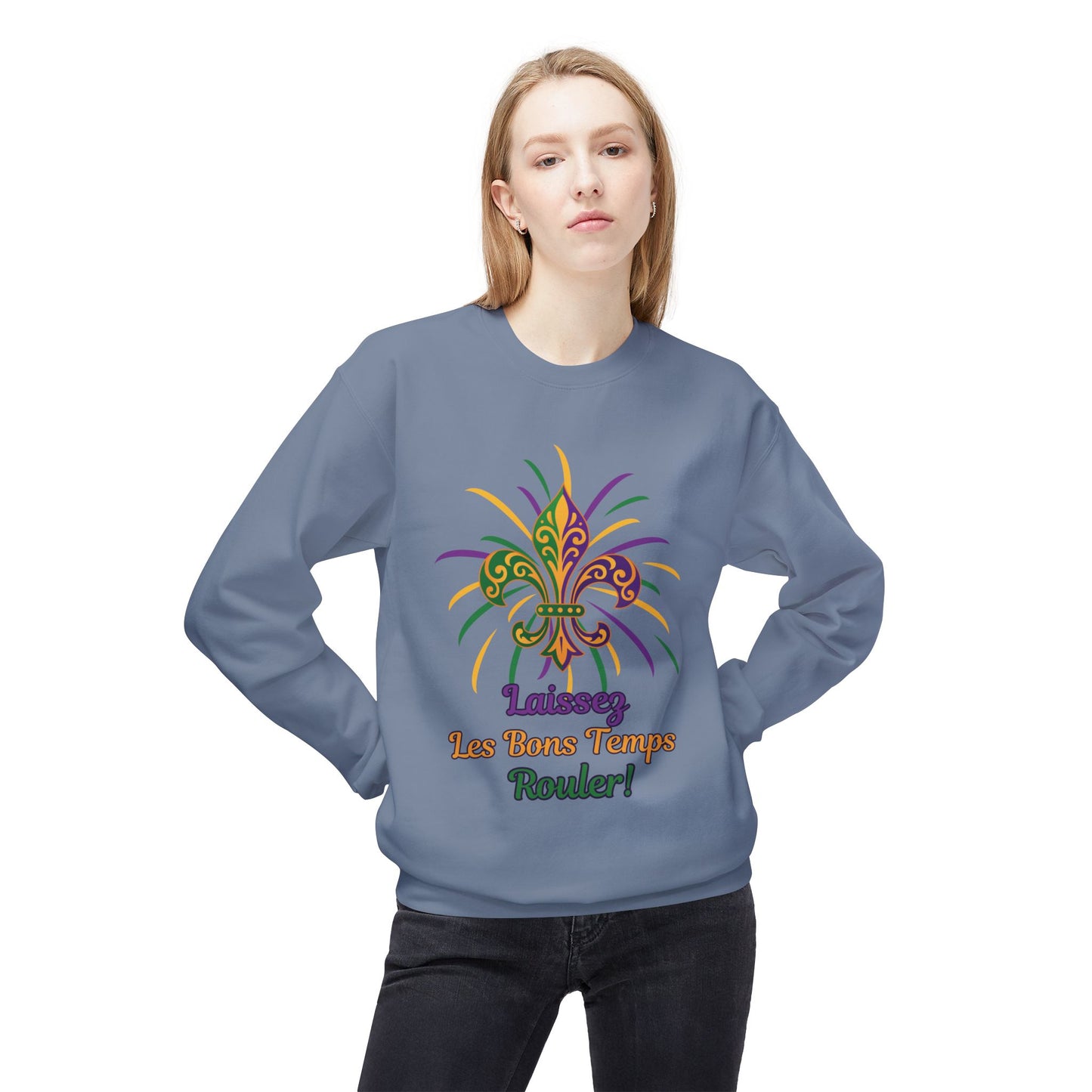 Mardi Gras Fleur-de-Lis Crewneck Sweatshirt — "Laissez Les Bons Temps Rouler!"