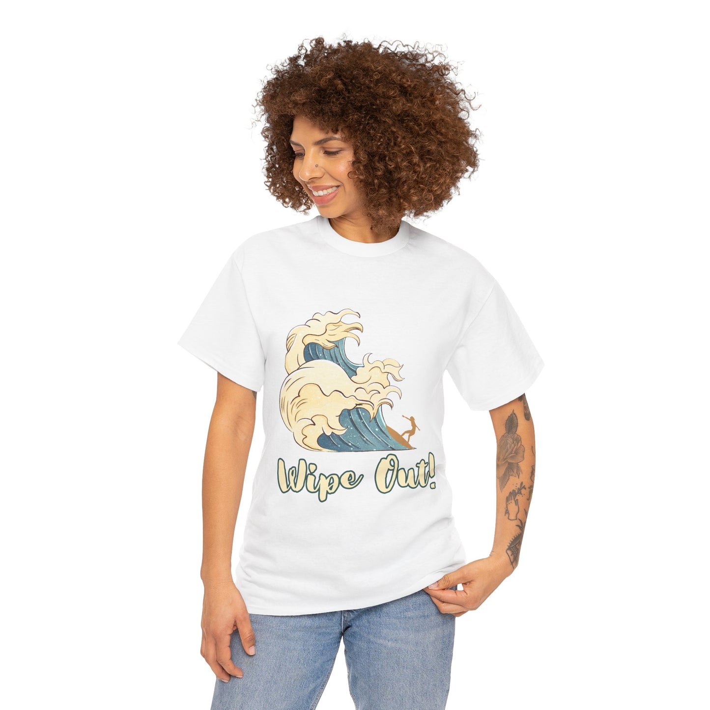 Surf-Inspired Unisex Heavy Cotton Tee - "Wipe Out!" Graphic