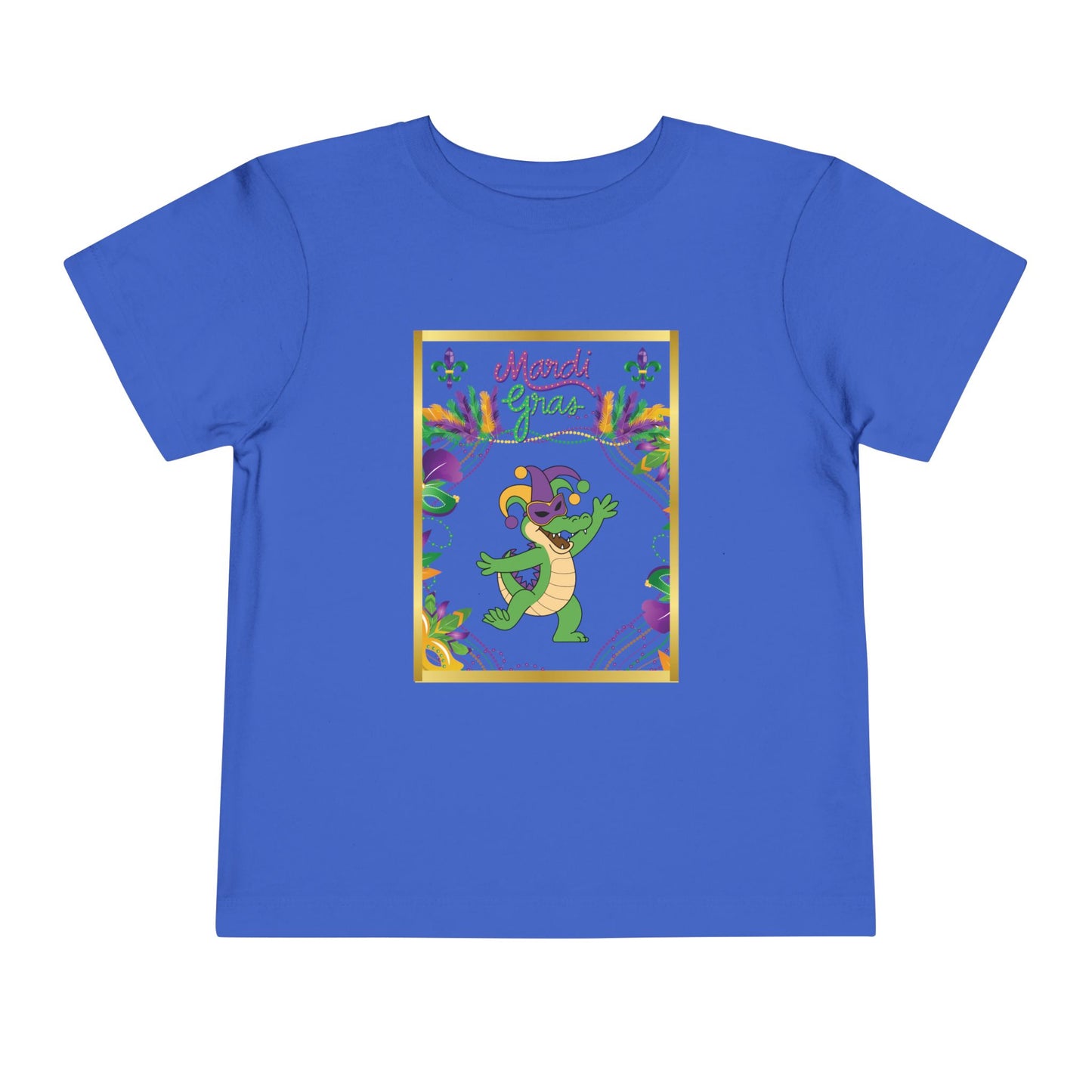 "Mardi Gras Gator" Toddler Tee.  This Masked Alligator Is Ready To Celebrate Mardi Gras In Purple, Gold And Green!
